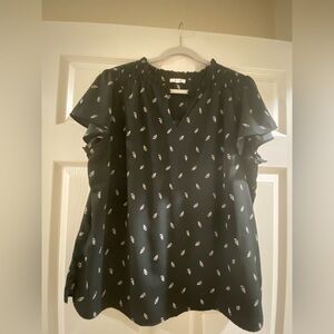 Maurices Black Top with Floral Accents